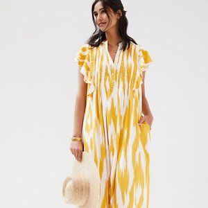 Anthropologie Maeve Cassandra Maxi Dress Mustard Yellow and Cream Size M